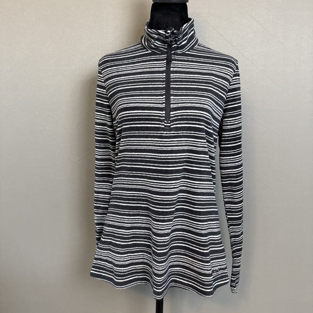 Eddie Bauer 1/4 Zip Pullover Fleece Womens Medium Gray Striped Lightweight